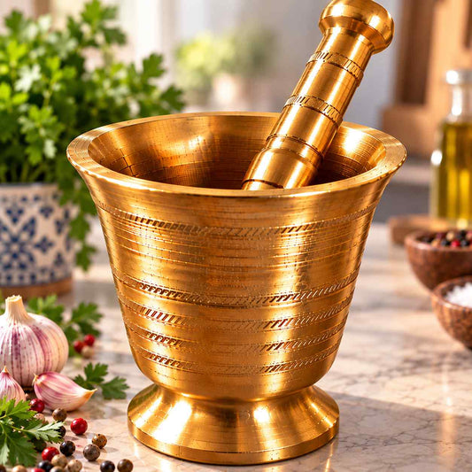 مهراس نحاس أصلي مع يد – متوفر بثلاثة أحجام