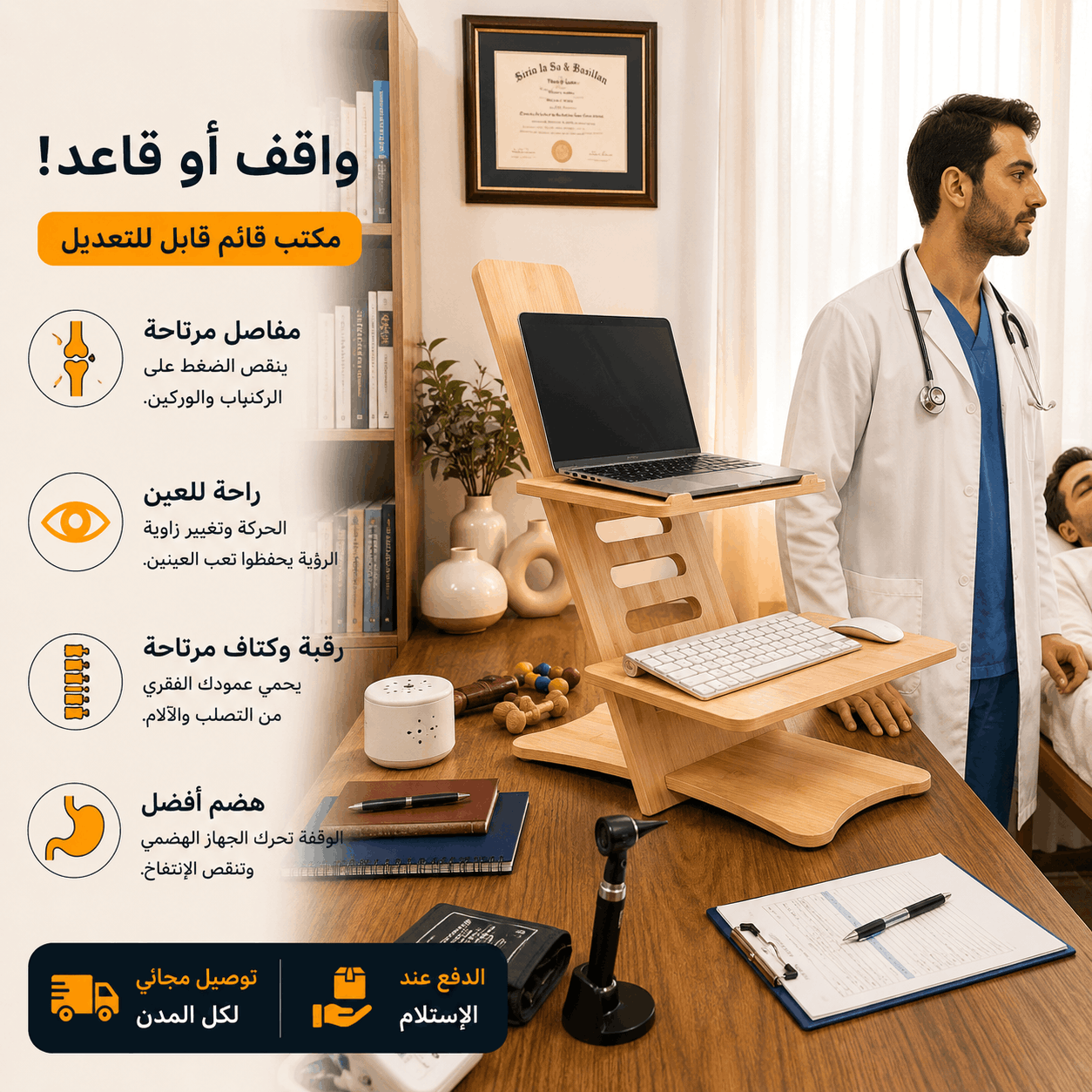 مكتب عمل قابل للتعديل بين للجلوس والوقوف